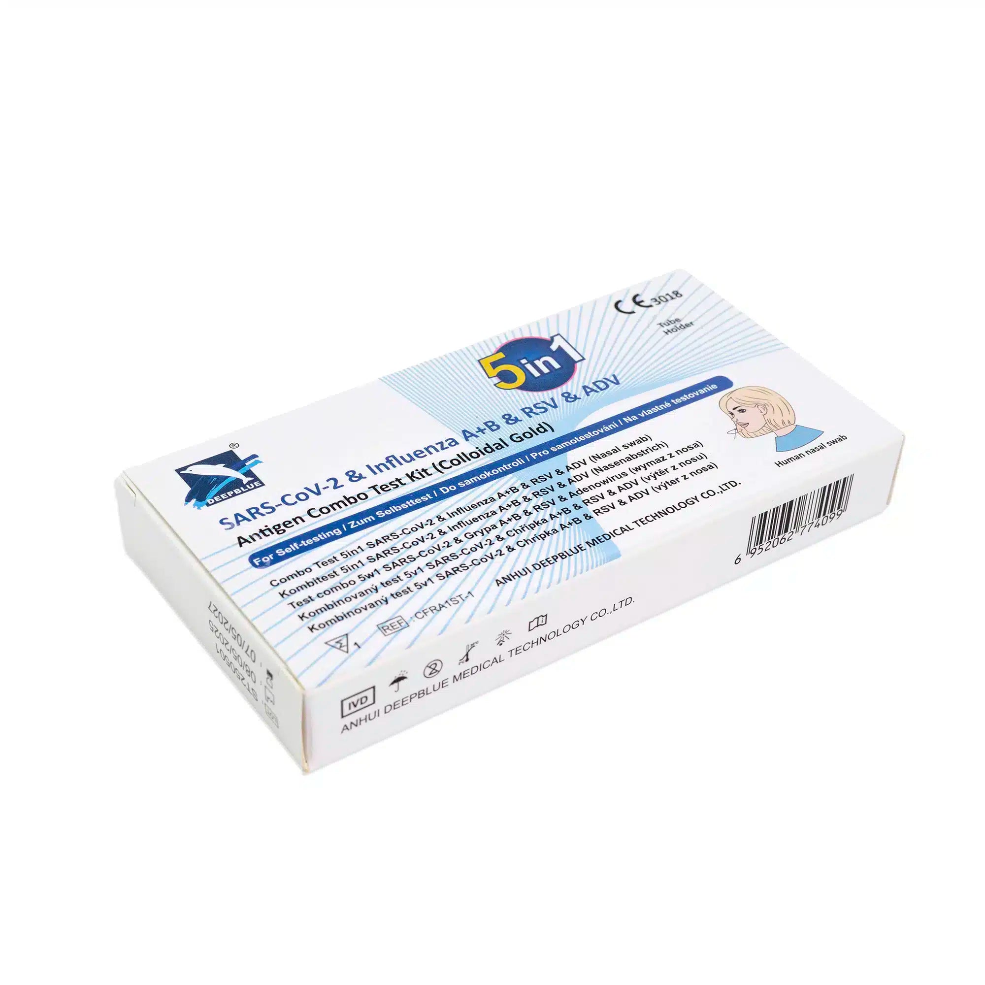 Deepblue 5in1 Kombitest: Corona, Grippe A+B, RSV & Adenovirus – Antigen-Selbsttest