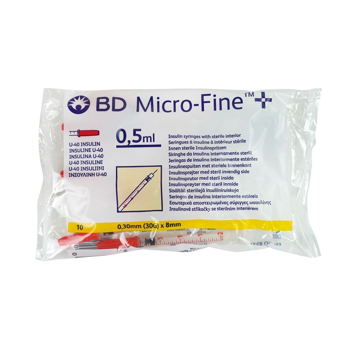 BD MICRO-FINE+ Insulin Syringe with Needle 0.5ml - U40 - 0.30mm (30 G) x 8mm | 100 Pieces