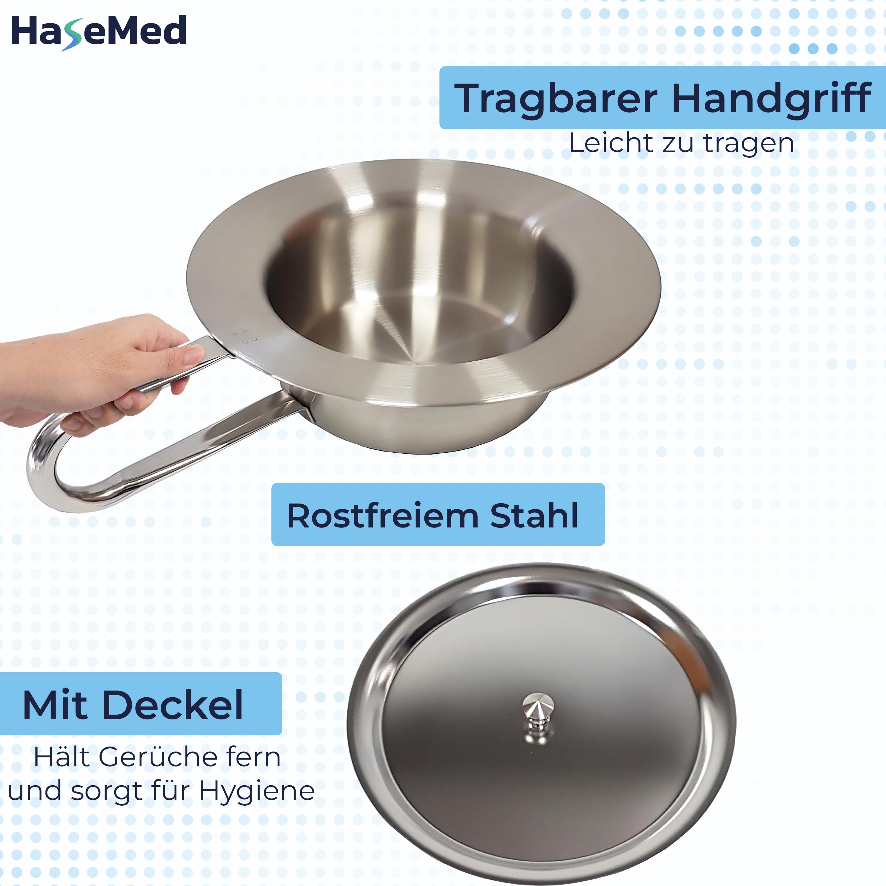 HaseMed Bedpan with Lid, Stainless Steel approx. 31 cm